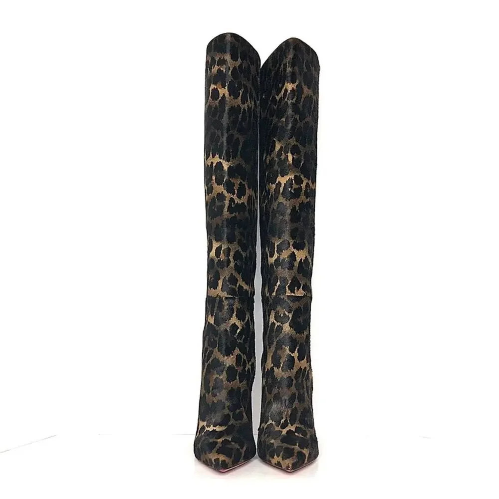 NEW Christian Louboutin Astrilarge Botta 100 Leopard Print Pointed Toe Boots 38